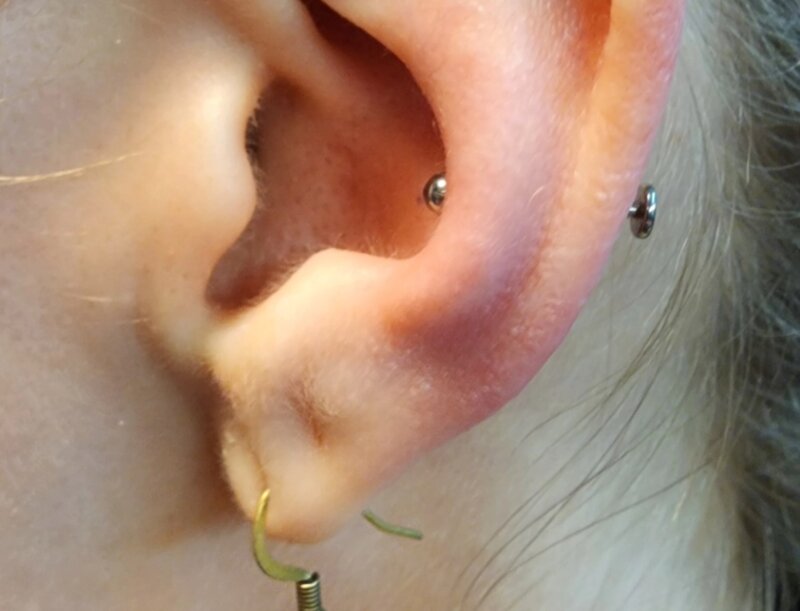 Conch helix ear piercing by Mindcrusher Tattoo, Rogers Park Chicago